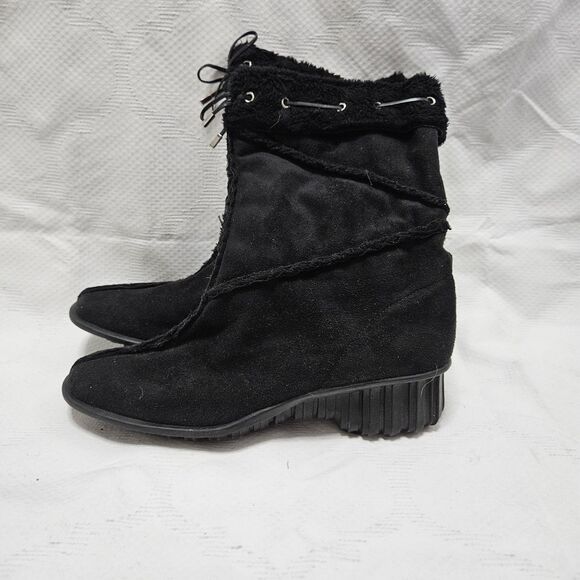 Vaneli Suede Ankle Boots Women's 6M Faux Fur Lined And Trim Heeled GUC - Picture 5 of 6